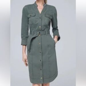 White House Black Market Green Belted Shirt Dress wintergreen size 6 NWT WHBM